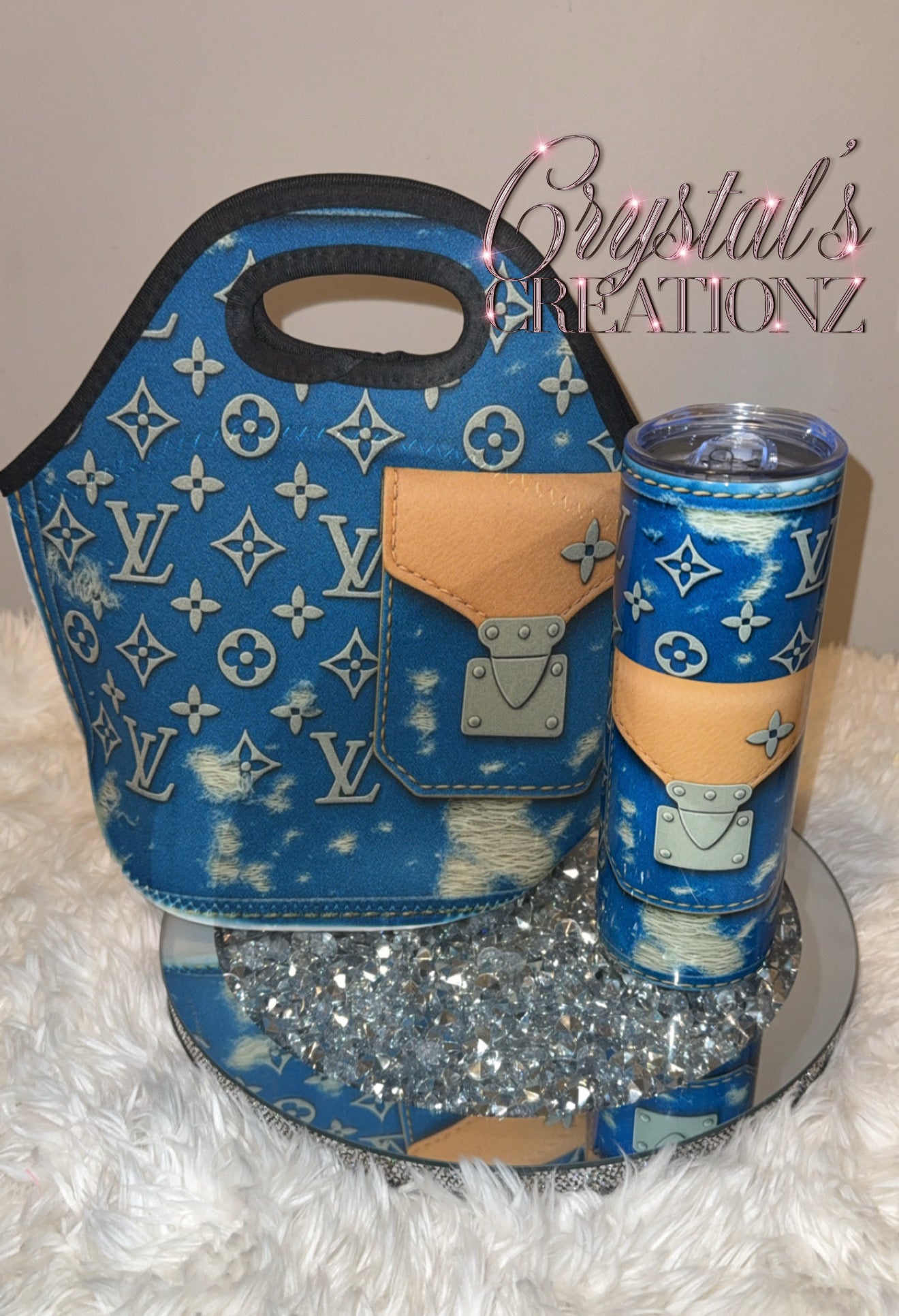 Luxury Denim Lunch Tote & Tumbler Set